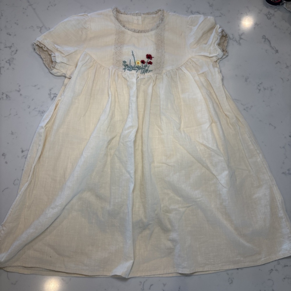 VTG Little Girls Boho Inspired Dress Lace Embroidered Flowers Cottagecore Sz 6/7